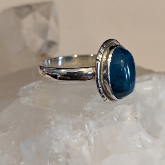 Natural Blue Apatite, 925 Silver Ring, Size 8.5 - Picture 7 of 9